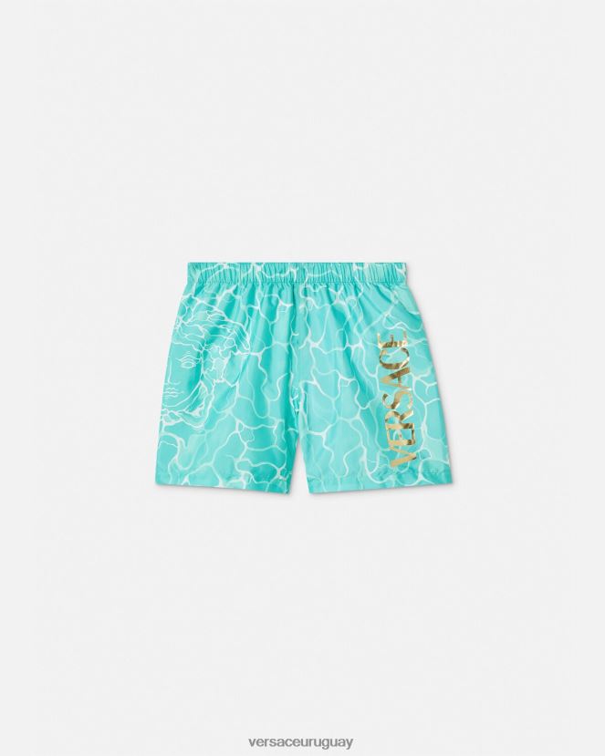 Versace shorts de baño con logo de Medusa niños azul ropa H88R0H2134