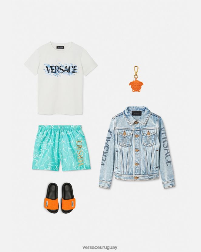 Versace shorts de baño con logo de Medusa niños azul ropa H88R0H2134