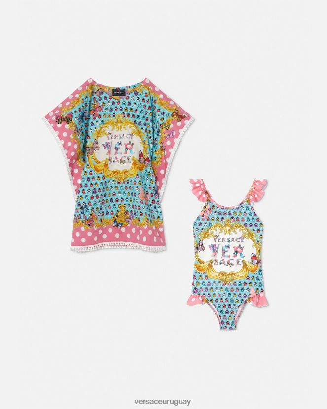 Versace traje de baño mariposas niños rosa y blanco ropa H88R0H1938