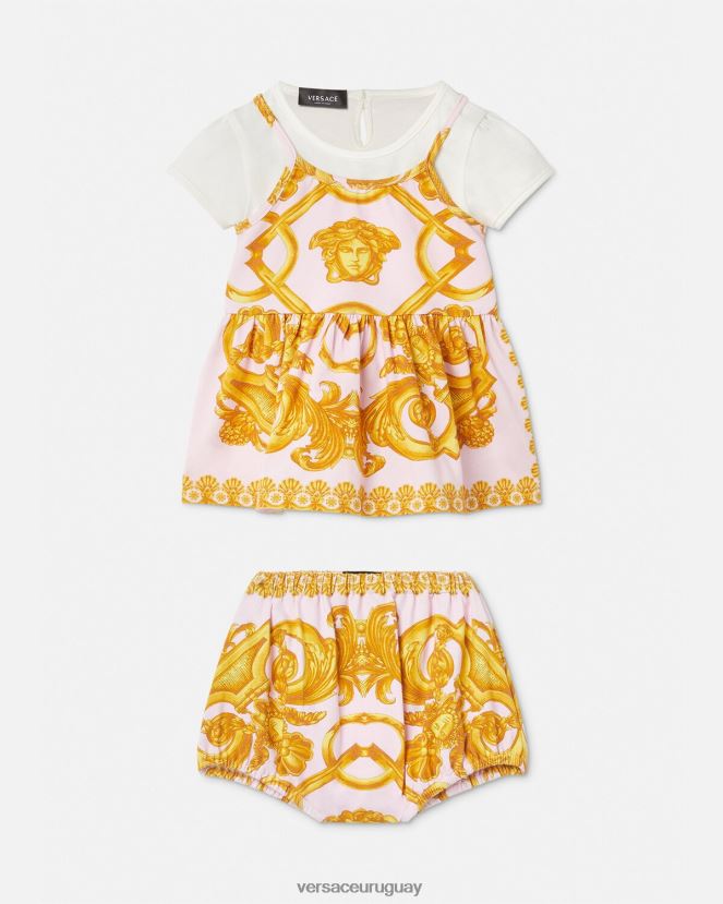 Versace conjunto vestido bebe barroco 660 niños rosa y blanco ropa H88R0H1828