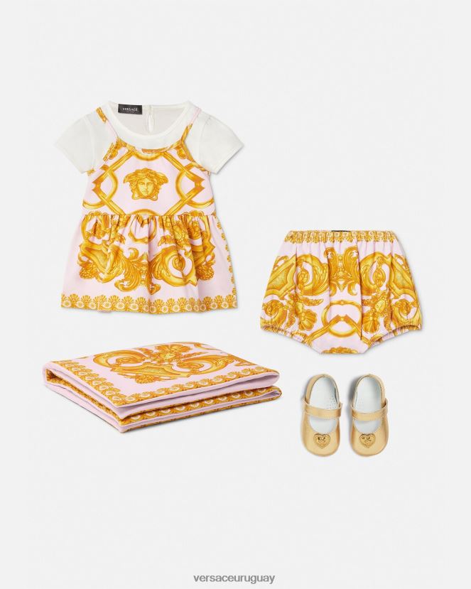 Versace conjunto vestido bebe barroco 660 niños rosa y blanco ropa H88R0H1828