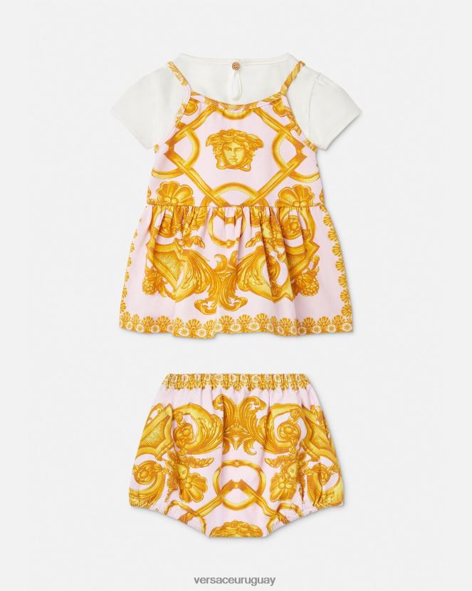 Versace conjunto vestido bebe barroco 660 niños rosa y blanco ropa H88R0H1828