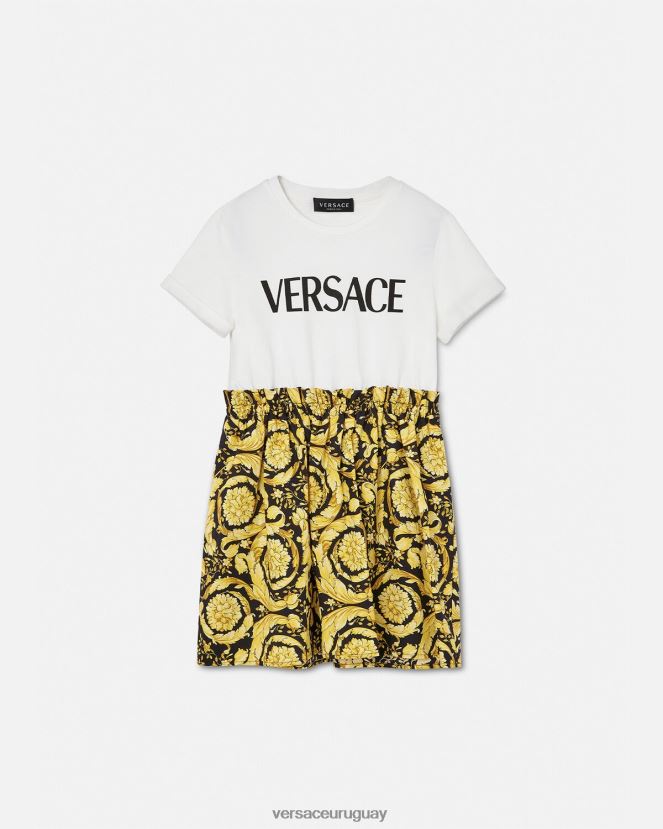 Versace vestido estilo camiseta barroco niños blanco y estampado ropa H88R0H1953