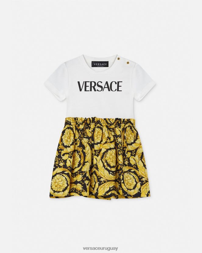 Versace vestido estilo camiseta para bebé estilo barroco niños blanco y estampado ropa H88R0H1858