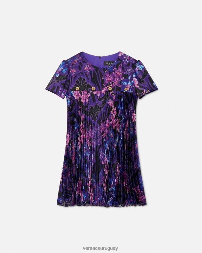 Versace vestido plisado barroco orquídea niños violeta y estampado ropa H88R0H2007