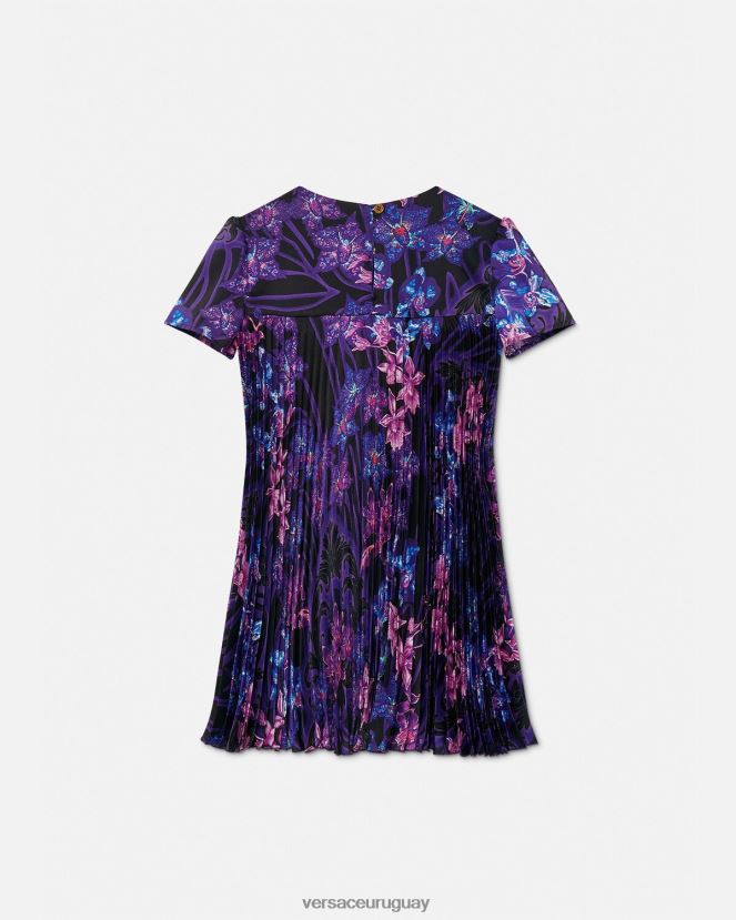 Versace vestido plisado barroco orquídea niños violeta y estampado ropa H88R0H2007
