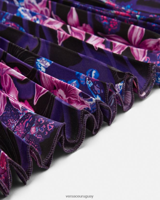 Versace vestido plisado barroco orquídea niños violeta y estampado ropa H88R0H2007