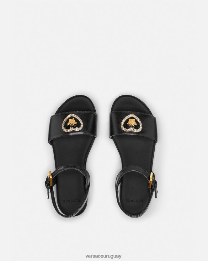 Versace sandalias con corazón de cristal y medusa niños negro zapato H88R0H2028