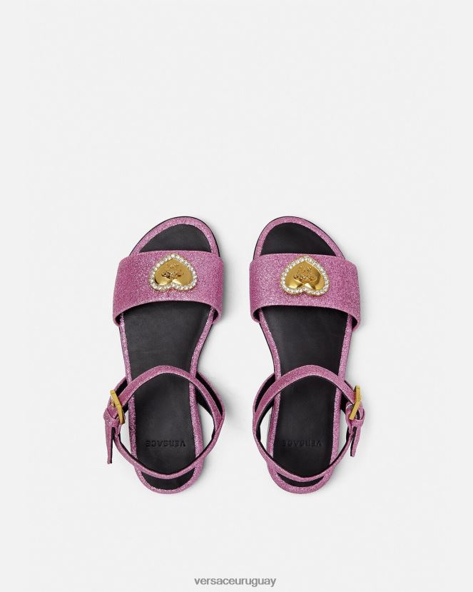 Versace sandalias con corazón de cristal y medusa niños rosa zapato H88R0H2039